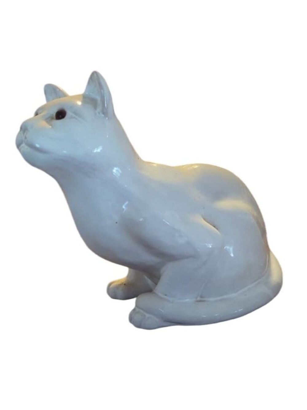 Vintage Earth Needs Ltd White Ceramic Sitting Cat Figurine 12.5" Handmade Decora